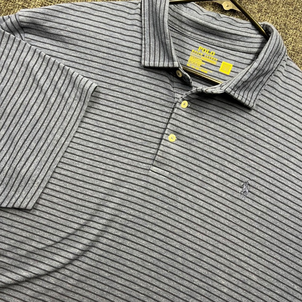 Polo Ralph Lauren Performance Shirt Mens XXL Blue Striped Short Sleeve Polo